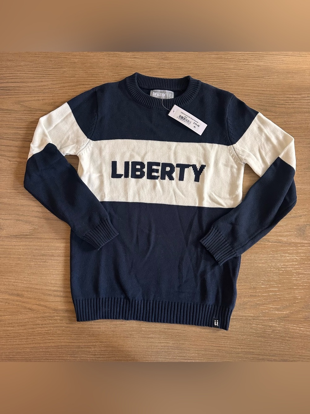 Bruzer NWT Liberty Navy Colorblock Cotton Sweater Youth XL